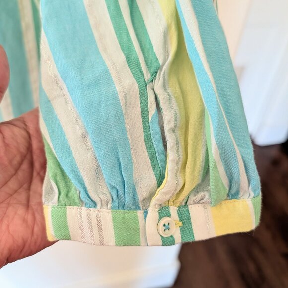 Talbots Womens Cotton Striped Metallic Beachy Loose Tunic Blue Green Yellow L - Picture 6 of 7